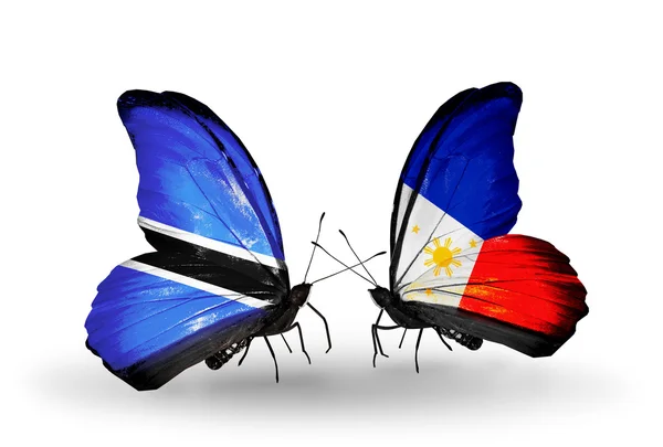 Butterflies with Botswana and Philippines flags — Stock Photo, Image