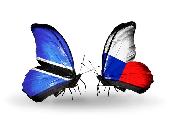 Vlinders met botswana en Tsjechische vlaggen — Stockfoto