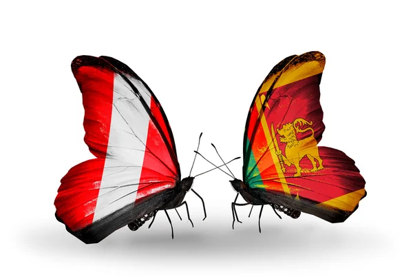 Butterflies with Peru and Sri Lanka flags — Stock Photo, Image