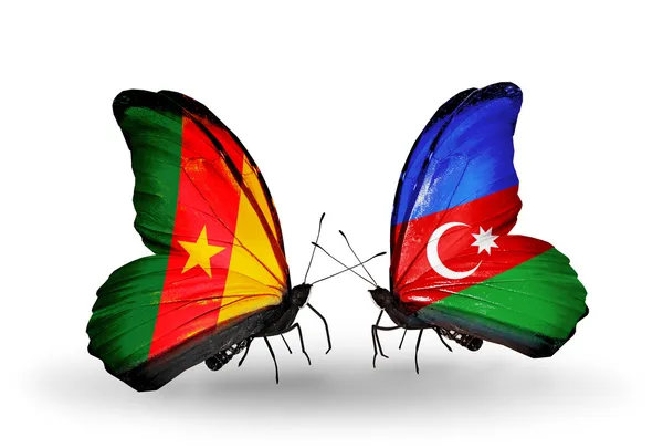 Butterflies with Cameroon and Azerbaijan flags — Stock Photo, Image