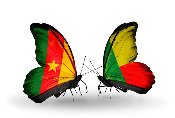 Papillons avec drapeaux Cameroun et Bénin — Photo