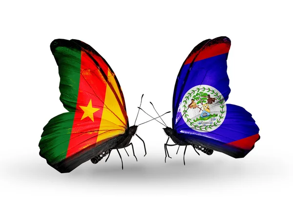 Butterflies with  Cameroon and Belize flags — Stock Photo, Image