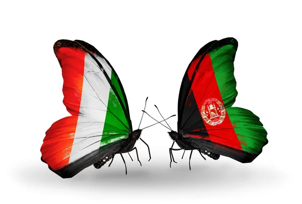 Πεταλούδες με την cote divoire και Αφγανιστάν σημαίες — Φωτογραφία Αρχείου