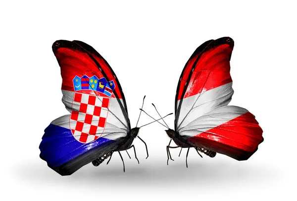Borboletas com bandeiras da Croácia e Áustria — Fotografia de Stock