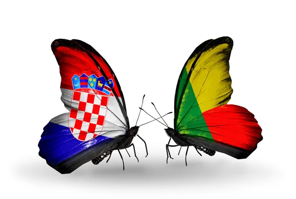 Butterflies with Croatia and Benin flags — Stock Photo, Image