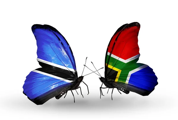 Butterflies with Botswana and South Africa flags — Stock Photo, Image