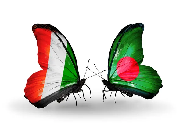 Papillons avec drapeaux Côte Divoire et Bangladesh — Photo