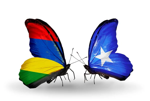 Motyle z flagami mauritius i Somalii — Zdjęcie stockowe