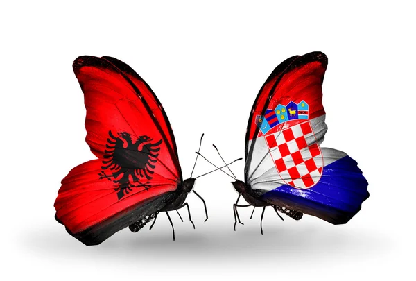 Butterflies with Albania and Croatia flags — Stock Photo, Image
