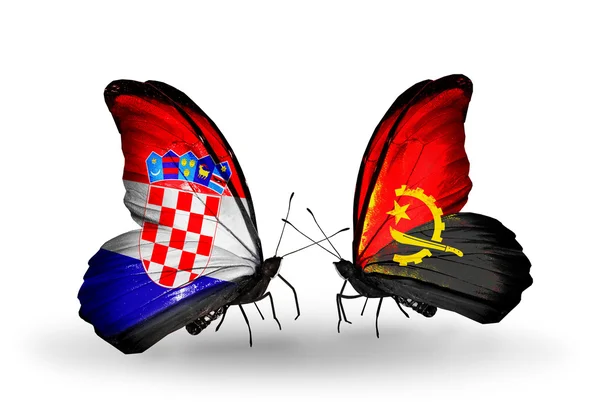 蝴蝶与克罗地亚和安哥拉的标志 — 图库照片