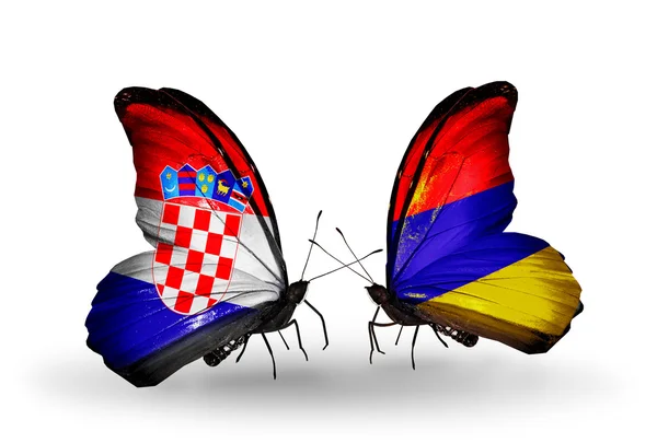 Butterflies with Croatia and Armenia flags — Stock Photo, Image