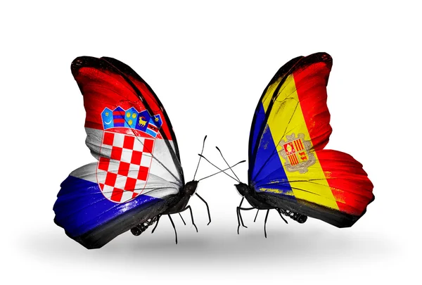 Mariposas con banderas de Croacia y Andorra —  Fotos de Stock