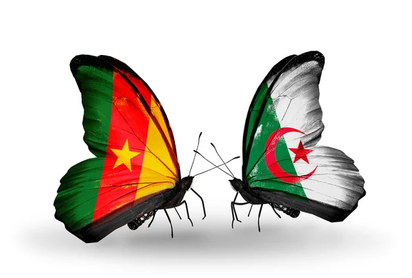 Schmetterlinge mit Kamerun- und Algerien-Flaggen — Stockfoto