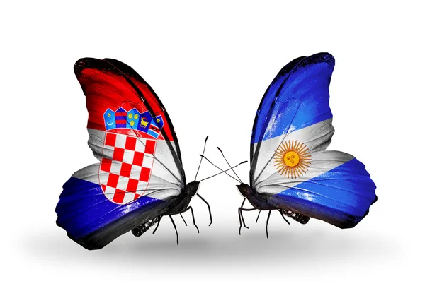 クロアチアとアルゼンチン フラグと蝶 — ストック写真