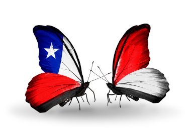 Şili ve monaco, Endonezya bayrakları kelebekler