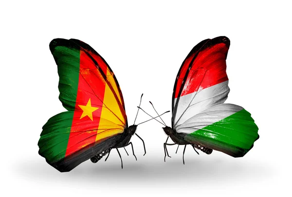 Butterflies with Cameroon and Hungary flags — Stock Photo, Image