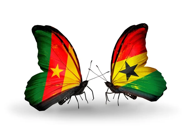 Butterflies with Cameroon and Ghana flags — Stock Photo, Image