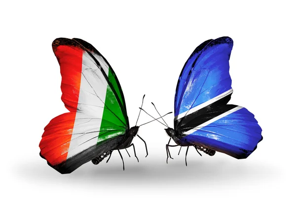 Fildişi Sahili ve Botsvana bayrakları taşıyan kelebekler — Stok fotoğraf