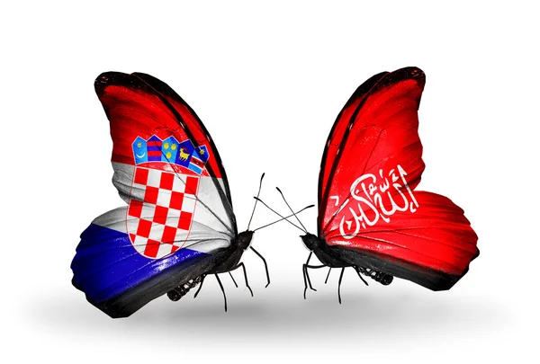 Butterflies with Croatia and Waziristan flags — Stock Photo, Image