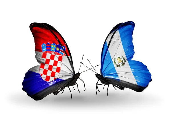 Mariposas con banderas de Croacia y Guatemala — Foto de Stock