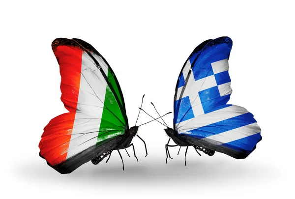 Fildişi Sahili ve Yunanistan bayraklarının kelebekler — Stok fotoğraf