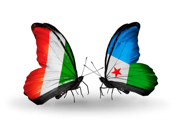 Fildişi Sahili ve Cibuti bayrağı ile kelebekler — Stok fotoğraf