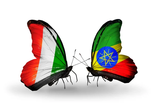 Fildişi Sahili ve Etiyopya bayrağı ile kelebekler — Stok fotoğraf