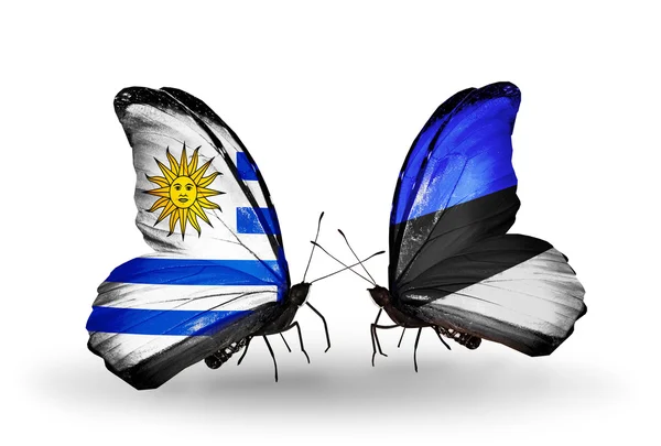 Motýli s Uruguayí a Estonsko příznaky — Stock fotografie