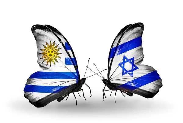 Mariposas con banderas de Uruguay e Israel —  Fotos de Stock