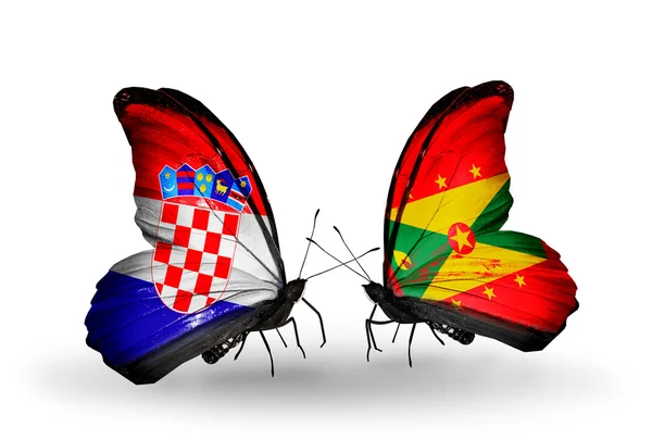 Butterflies with Croatia and Grenada flags — Stock Photo, Image
