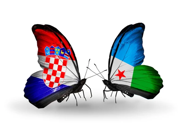 Butterflies with Croatia and Djibouti flags — Stock Photo, Image