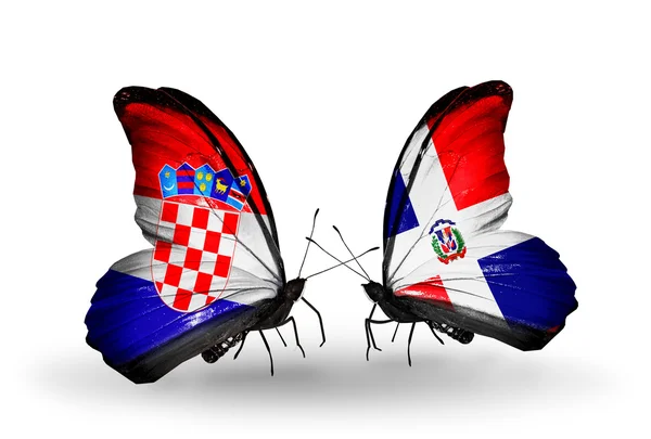 Butterflies with Croatia and Dominicana flags — Stock Photo, Image