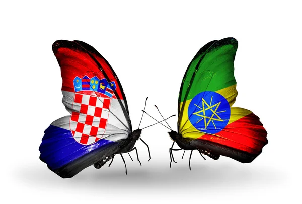 Butterflies with Croatia and Ethiopia flags — Stock Photo, Image