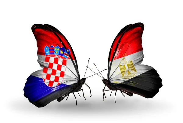 Butterflies with Croatia and Egypt flags — Stock Photo, Image