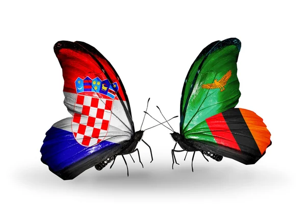 Butterflies with Croatia and Zambia flags — Stock Photo, Image