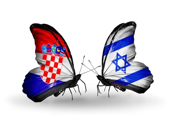 Fjärilar med Kroatien och israel flaggor — Stockfoto