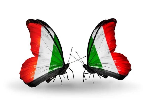 Butterflies with  Cote Divoire and  Italy flags — Stock Photo, Image