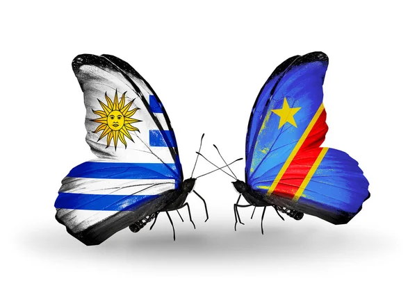 Motyle z Urugwaju i kongo flagi — Zdjęcie stockowe