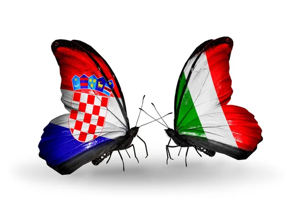 Butterflies with Croatia and  Italy flags — Stock Photo, Image