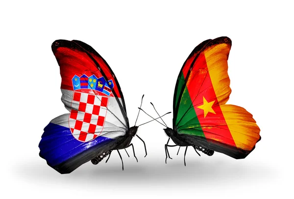 Butterflies with Croatia and Cameroon flags — Stock Photo, Image