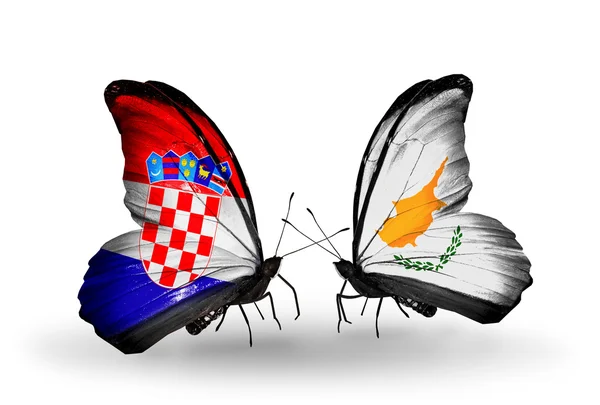 Butterflies with Croatia and Cyprus flags — Stock Photo, Image