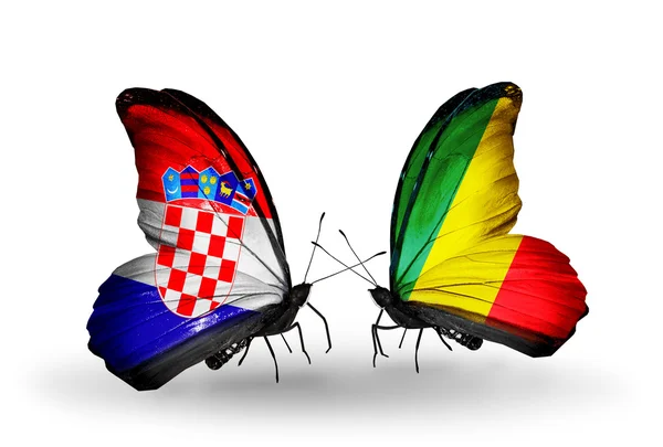 Butterflies with Croatia and Kongo flags — Stock Photo, Image
