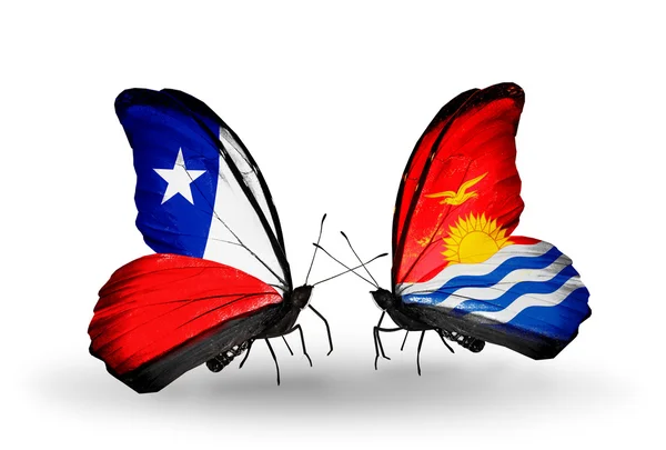Butterflies with  Chile and Kiribati flags — Stock Photo, Image