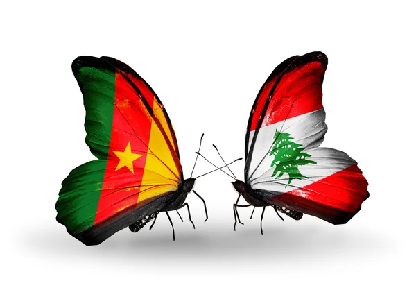Butterflies with Cameroon and Lebanon flags — Stock Photo, Image