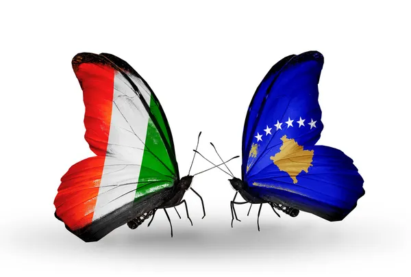 Butterflies with Cote Divoire and Kosovo flags — Stock Photo, Image