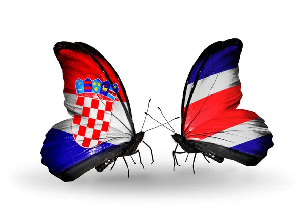 Borboletas com bandeiras da Croácia e Costa Rica — Fotografia de Stock