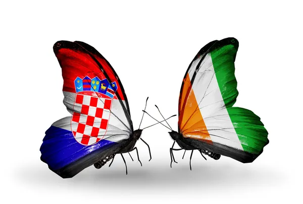Butterflies with Croatia and Cote Divoire flags — Stock Photo, Image