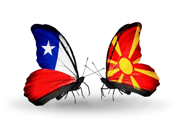 Butterflies with Chile and Macedonia flags — Stock Photo, Image