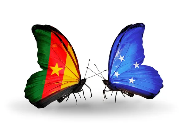 Butterflies with Cameroon and Micronesia flags — Stock Photo, Image