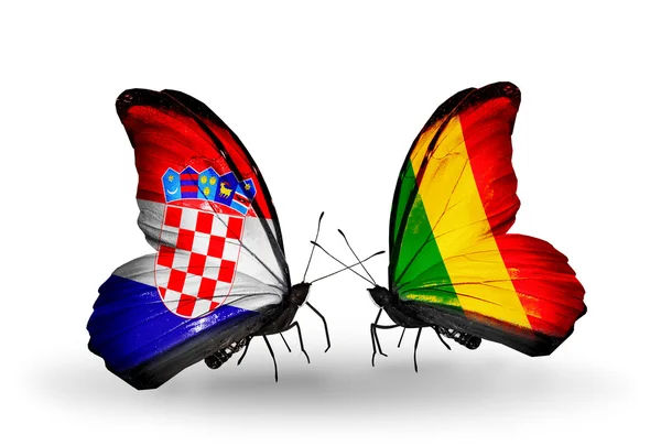 Butterflies with Croatia and Mali flags — Stock Photo, Image